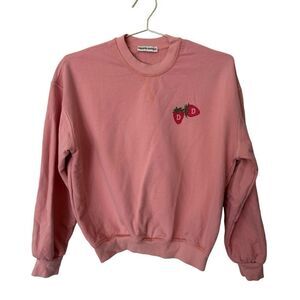 Dippin Daisys Light Pink Cotton Crew Neck Pull Over Strawberry Sweatshirt Size S